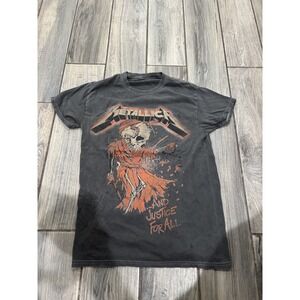 Metallica And Justice For All T-Shirt Men's Charcoal Grey Distressed
